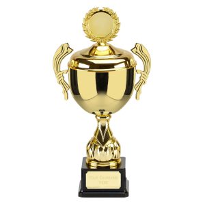 Link Gold Presentation Cup With Lid On A Black Base