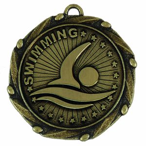Gold Combo Swimming Medal with Red, White & Blue Ribbon 45mm (1 3/4")