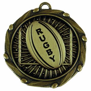 Gold Combo Rugby Ball Medal with Red, White & Blue Ribbon 45mm (1 3/4")