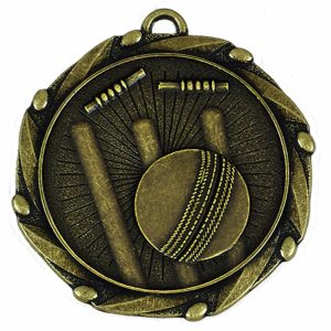 Combo Gold Ball & Stumps Cricket Medal with Red, White & Blue Ribbon 45mm (1 3/4")