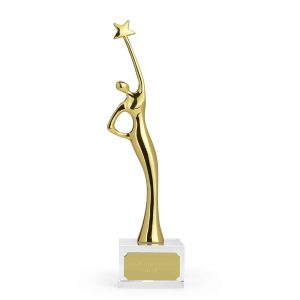 Gold Metal Celestial Statue Award On Optical Crystal Base
