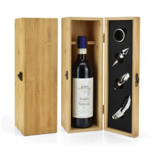 Bamboo Single Bottle Wine Presentation Box With Tools