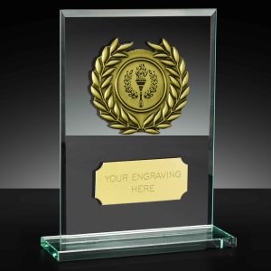 Apex Jade Glass Rectangular Award With Gold Trim