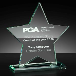 5 Point Star Jade Glass Award On A Tapered Plinth
