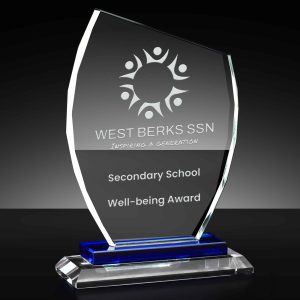 Carnival Sloped Blue Band Glass Award