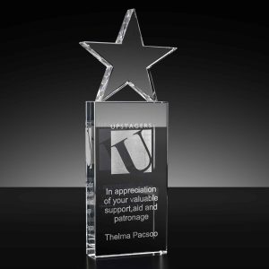 Tower Star Crystal Award On A Rectangular Base