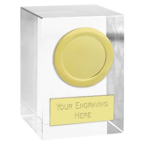 Optical Crystal Block Award With Gold Trim 8cm (3 1/4")