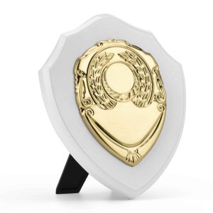 White Triumph Plaque with Gold Shield