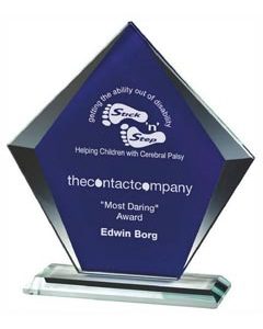 Clear/Blue Glass Diamond Stand Award (In Presentation Case)
