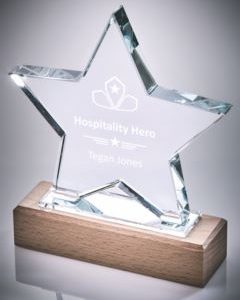 Glass Stand with Wavy Top and Wood Base