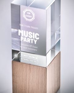 Glass Block with Wooden Base