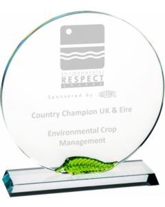 Clear Glass Award with Green Leaf