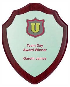 Wood Shield Award with Colour Laminate Front - PLEASE SPECIFY COLOUR IN NOTES