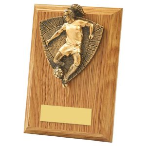 Female Footballer Wood Plaque Award