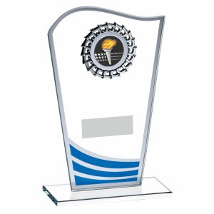 Glass Award with Blue Waves and Silver Trim