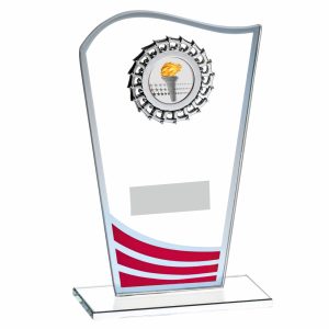 Glass Award with Red Waves and Silver Trim