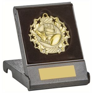 60mm Antique Bronze Rugby Medal in Case