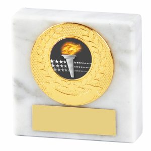 White Marble Paperweight - Metal Trim