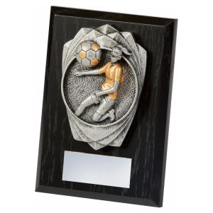 Antique Silver Female Footballer, Black Wood Award