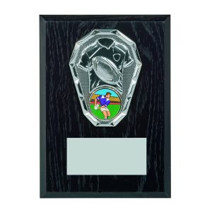 Black Wood Effect Plaque + Silver Rugby Trim