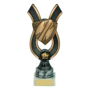 Gold/Silver Rugby Ball Ribbon Trophies