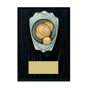Lawn Bowls Foiled Black Wood Plaque