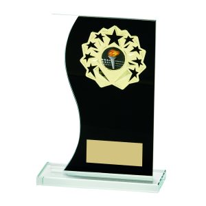 Black Mirror Glass Stand with Metal Trim