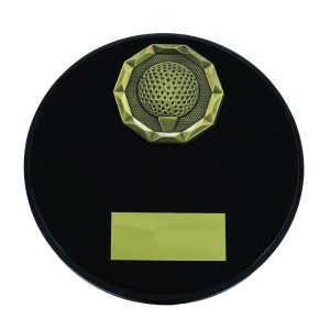 Black Wood Effect Plaque + Gold Golf Trim