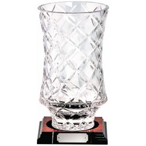 Lead Crystal Vase Award on Wood Base