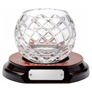 24% Lead Crystal Bowl with Panel on Wood Base