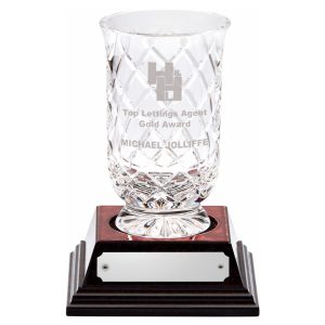 24% Lead Crystal Vase with Panel on Wood Base