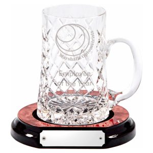 24% Lead Crystal 1 PT Tankard with Panel on Wood Base