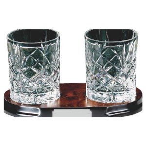 Two Crystal Spirit Glasses on Wood Stand