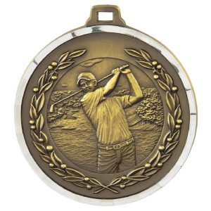 50mm Diamond Edged Male Golf Medal (Gold)