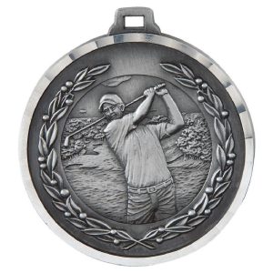 50mm Diamond Edged Male Golf Medal (Silver)