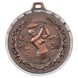 50mm Diamond Edged Female Golf Medal (Bronze)
