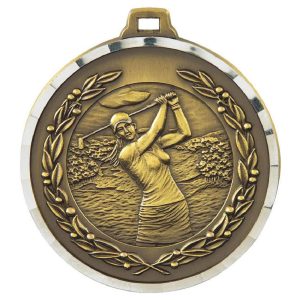 50mm Diamond Edged Female Golf Medal (Gold)