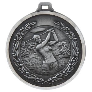 50mm Diamond Edged Female Golf Medal (Silver)