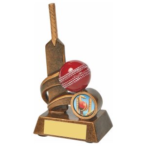Resin Cricket Bat Trophies with Red Ball