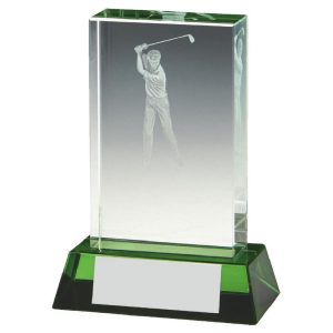 Male Golf Jade Glass Block with Green Base (In Presentation Case)