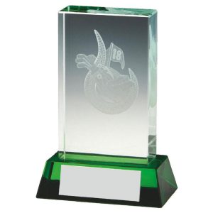 Golf Bag Jade Glass Block with Green Base (In Presentation Case)