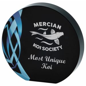 Circular Blue Glass Award - Black Background