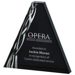 Triangular Silver Glass Award - Black Background