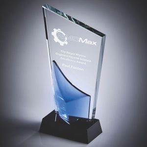 Clear Blue Glass Award with Black Base