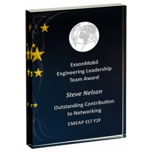 Rectangular Glass Award - Black Background with Gold Stars