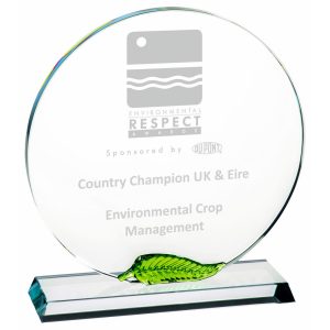 Clear Glass Award with Green Leaf